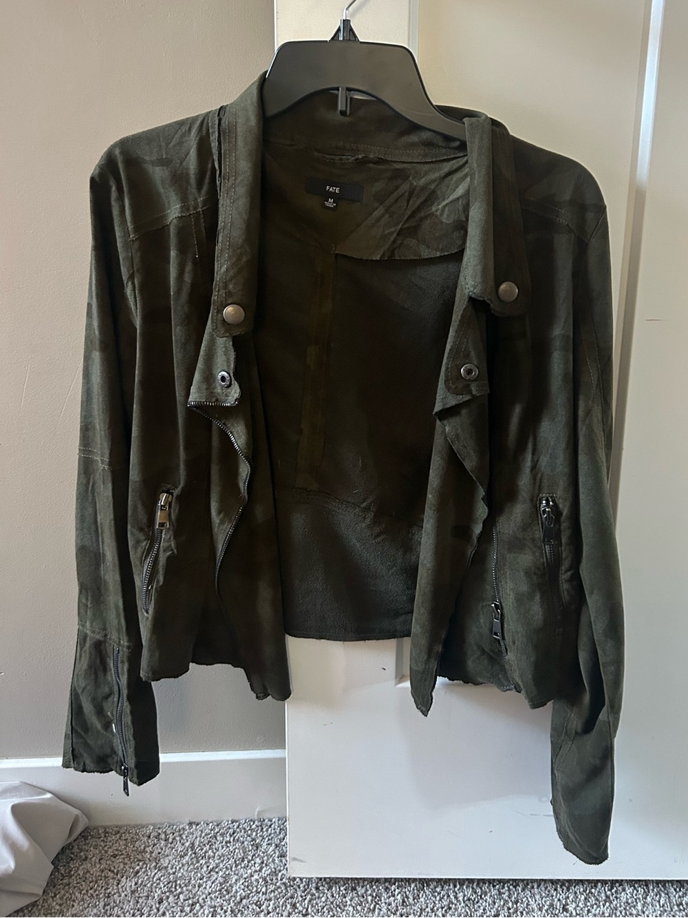 Fate Olive Suede Moto Jacket with Zip Pockets